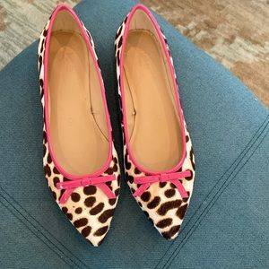 Super cute calf hair leather flats with pink patent trim and bows. New/no box.